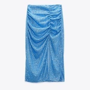 Zara Blue Sequin Midi Skirt